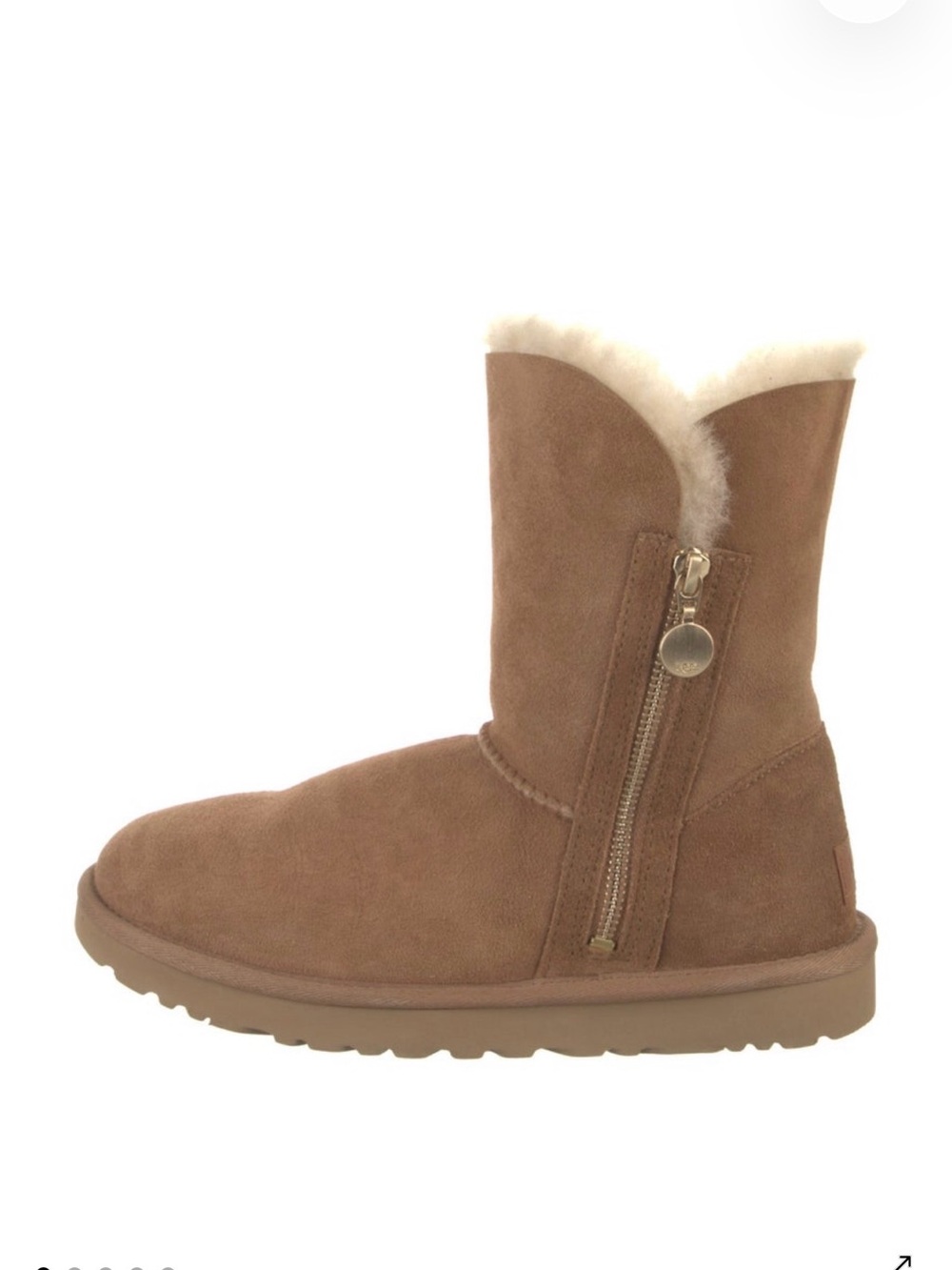 UGG Chestnut Suede Mid-Calf Zip Boots Shearling Lined Size 7